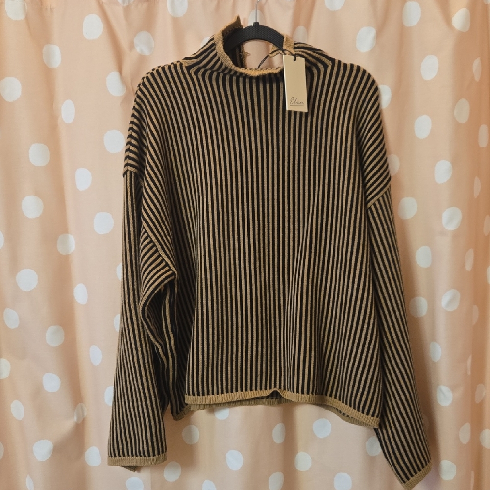 Elan Black and Camel Sweater, Size L NWT